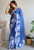 Precious Blue Embroidered Organza Event Wear Saree With Blouse