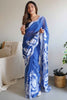 Precious Blue Embroidered Organza Event Wear Saree With Blouse