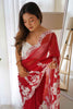 Adorable Red Thread Work Organza Cocktail Wear Saree With Blouse