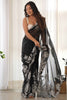 Dazzling Black Embroidered Organza Party Wear Saree With Blouse