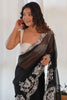 Dazzling Black Embroidered Organza Party Wear Saree With Blouse