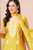 Adorable Yellow Embroidered Viscose Haldi Wear Pant Suit With Dupatta