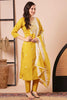 Surprising Mustard Embroidered Chanderi Silk Haldi Wear Pant Suit