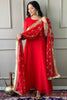 Precious Red Embroidered Georgette Traditional Pant Suit With Dupatta