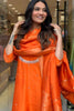 Flashy Orange Embroidered Viscose Event Wear Pant Suit With Dupatta