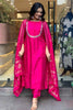 Dazzling Pink Embroidered Viscose Wedding Wear Pant Suit With Dupatta