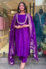 Glamorous Purple Embroidered Viscose Function Wear Pant Suit