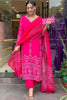 Awesome Pink Printed Crepe Pant Suit With Bandhani Dupatta