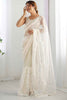 Beautiful White Sequins Net Reception Wear Saree With Blouse