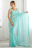 Surprising Sky-Blue Sequins Net Wedding Wear Saree With Blouse