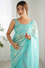 Surprising Sky-Blue Sequins Net Wedding Wear Saree With Blouse