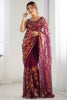 Astonishing Wine Sequins Net Function Wear Saree With Blouse