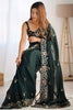 Awesome Green Embroidered Satin Event Wear Saree With Blouse