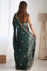 Awesome Green Embroidered Satin Event Wear Saree With Blouse