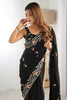 Glamorous Black Sequins Satin Function Wear Saree With Blouse