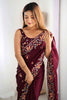 Shocking Wine Color Sequins Work Satin Wedding Wear Saree With Blouse