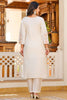 Incredible Cream Color Embroidered Art Silk Function Wear Pant Suit