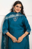 Fabulous Teal Blue Embroidered Viscose Event Wear Pant Suit