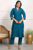 Fabulous Teal Blue Embroidered Viscose Event Wear Pant Suit