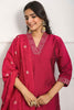 Fabulous Red Embroidered Viscose Traditional Pant Suit