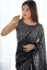 Attractive Black Sequins Work Georgette Party Wear Saree With Blouse