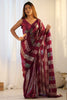 Tantalizing Maroon Sequins Work Georgette Ceremony Wear Saree