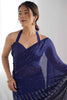 Spectacular Blue Sequins Work Georgette Cocktail Wear Saree