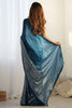 Dazzling Teal Blue Sequins Work Georgette Party Wear Saree