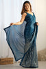 Dazzling Teal Blue Sequins Work Georgette Party Wear Saree