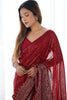 Enjoyable Red Sequins Work Georgette Cocktail Wear Saree