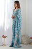 Striking Sky-Blue Digital Printed Chinon Traditional Saree With Blouse