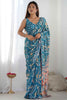 Flamboyant Teal Blue Digital Printed Chinon Festival Wear Saree