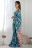 Flamboyant Teal Blue Digital Printed Chinon Festival Wear Saree