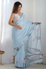 Stunning Sky Blue Digital Printed Chinon Office Wear Saree With Blouse