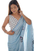 Stunning Sky Blue Digital Printed Chinon Office Wear Saree With Blouse