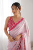 Incredible Pink Digital Printed Chinon Event Wear Saree With Blouse