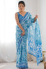 Amazing Blue-Color Digital Printed Chinon Traditional Saree