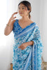 Amazing Blue-Color Digital Printed Chinon Traditional Saree