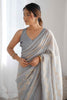 Stunning Grey Sequins Georgette Party Wear Saree With Blouse