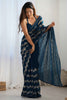 Surprising Teal Blue Sequins Georgette Party Wear Saree With Blouse