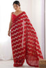 Incredible Red Sequins Georgette Ceremony Wear Saree With Blouse