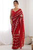 Incredible Red Sequins Georgette Ceremony Wear Saree With Blouse