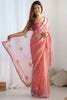 Attractive Peach Sequins Net Party Wear Saree With Blouse