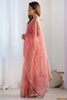 Attractive Peach Sequins Net Party Wear Saree With Blouse