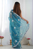 Beautiful Teal Blue Sequins Net Engagement Wear Saree With Blouse