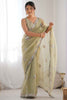 Fabulous Pista Green Sequins Net Event Wear Saree With Blouse