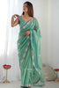 Enchanting Sea Green Sequins Net Reception Wear Saree With Blouse