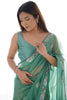 Enchanting Sea Green Sequins Net Reception Wear Saree With Blouse