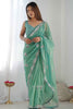 Enchanting Sea Green Sequins Net Reception Wear Saree With Blouse