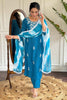 Beautiful Blue Embroidered Rayon Event Wear Pant Suit